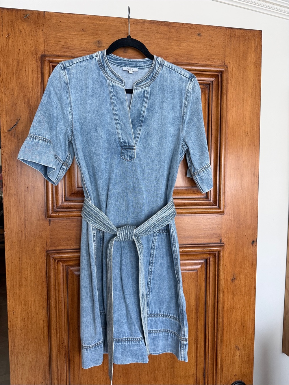Rails Light Blue Denim Short-Sleeve Belted Mini Dress